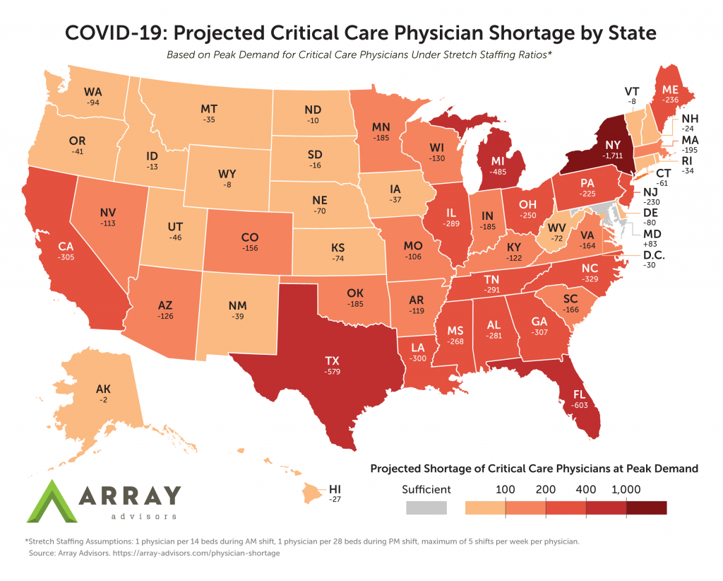 Covid-19-Availability-ofCritical Care Physicians USA Map